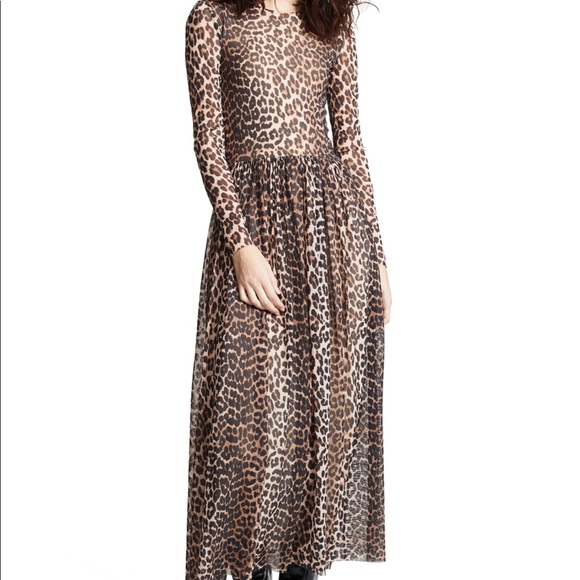 ganni mesh leopard dress